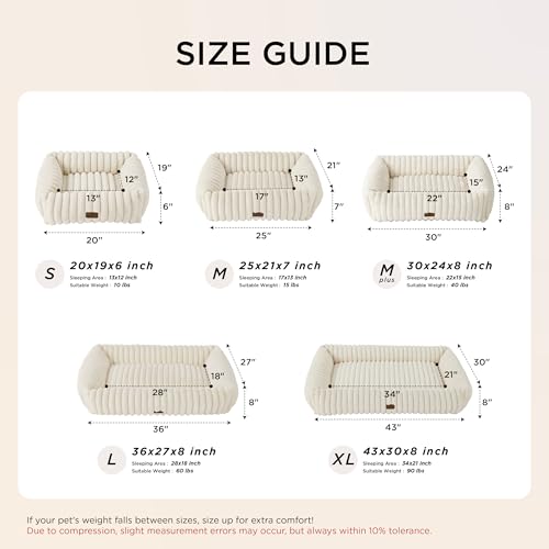Bedsure ComfyFleece™ Cute Dog Bed for Small Dogs & Cats - Washable Furry Cat Beds, Rectangle Orthopedic Corduroy Fleece Puppy Beds with Removable Zipper Cover, 20x19x6inches, Cream