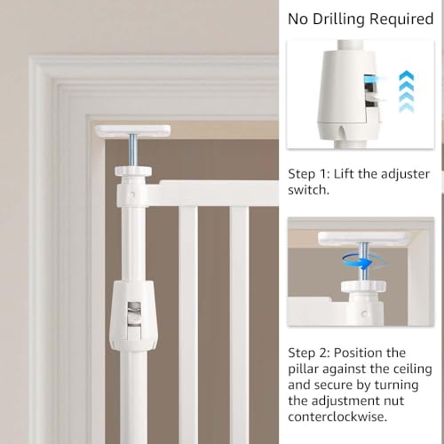 unipaws 75" High Extra Tall Cat Gate, Auto Closing and No Drilling Safety Gate for Doorway Hallway Stairs, Cat Dog Proof, Fit for 21"-34" Wide Opening, Indoor Use, White