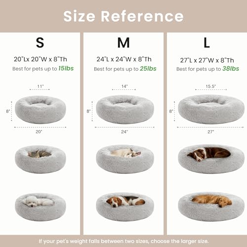 Love's cabin Calming Cat Bed for Indoor Cats, Anti-Anxiety Donut Round Dog Bed, Fluffy Faux Fur Washable Pet Bed for Small Medium Dogs and Cats, Grey, 20in