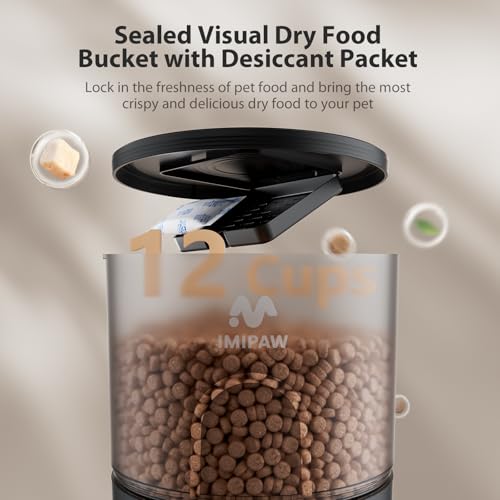 IMIPAW Automatic Cat Feeder, 5G WiFi Cat Food Dispenser with APP Remote Control, Pet Dry Food Smart Feeder, Programmable Timed Feeding, Dual Power Supply, 1-10 Meals Per Day, Desiccant Bag, Small pets