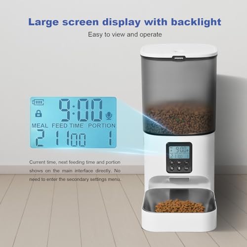 ANDOLL HOME Automatic Cat Feeder, 6L Cat Food Dispenser with 10s Voice Recorder, Pet Feeder up to 8 Meals per Day, Timed Feeder with Dry Food Sealed Ring (Jade White)