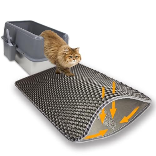 Flasidu Cat Litter Box Mat Double Layer Trapping Mat Easy-Clean Waterproof Urine Proof(Gray 30x22in)
