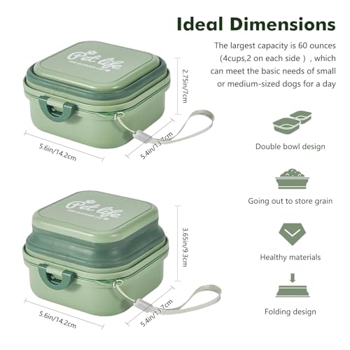Collapsible Dog Bowls, Travel Food and Water Double Bowl for Cats & Dogs, 2-in-1 Portable BPA-Free Feeding Solution, Perfect for Traveling, Camping & Walking (S/ 60oz)