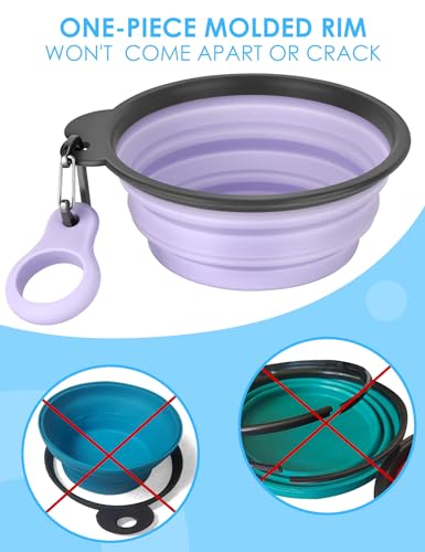 Aonkey Collapsible Dog Bowls with Bottle Carrier, 2 Pack Travel Dog Water Bowl Upgraded Carabiner, One-piece Molded Rim No Fall Off or Crack, Foldable Silicone Portable for Pets Walking Hiking 15oz
