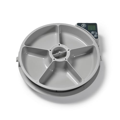 Cat Mate C500 Automatic 5 Bowl Digital Timer-Controlled Pet Feeder - for Cats and Small Dogs, Wet or Dry Food, Includes Twin Ice Packs, 5 Meals Up to 0.73 lb Each, White