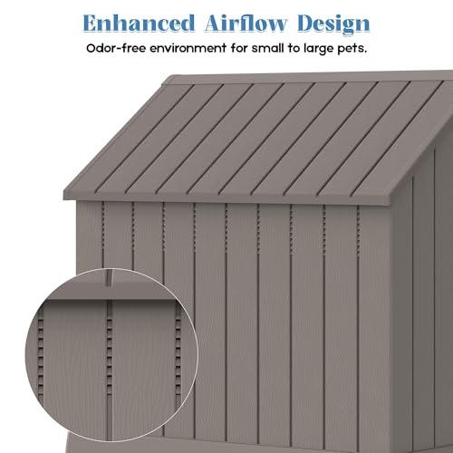 Fancyango Large Dog House Outdoor Indoor for Medium Large Dogs, Sturdy Plastic Waterproof Doghouse with Air Vents and Elevated Floor, Easy Clean and Assemble (Grey, 36.2''L×38''W×38''H)