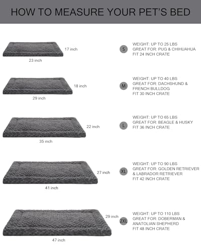 Washable Dog Bed Mat Crate Pad Soft Fluffy Pet Kennel Beds Dog Sleeping Mattress for Large Jumbo Medium Small Dogs, 48 x 30 Inch, Gray