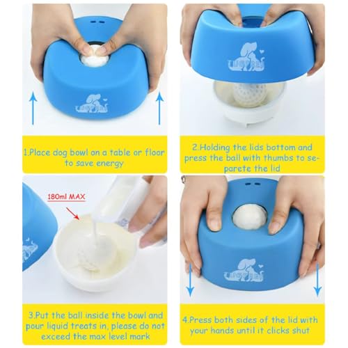 TUGFREE Slow Feeder Dog Bowls, Lick Sphere Puzzle Feeder for Liquid Treats, Non-Spill Puppy Lick Bowl for Bone Broth & Yogurt, Interactive Slow Eating Toy for Anxiety Relief, Boredom and Post-Op Care