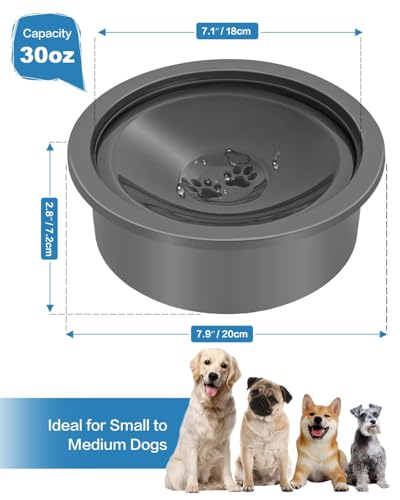 No Spill Dog Water Bowl, Slow Drinking Non Spilling Water Dish, Fits into Elevated Pet Feeder, 30oz Messy Drip Proof Slobber Stopper Water Dispenser for Dogs
