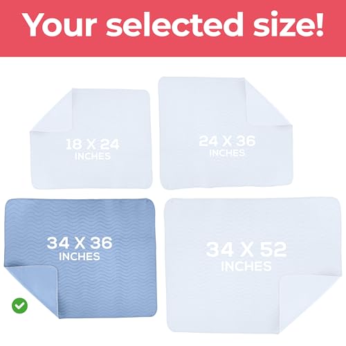 Utopia Bedding Washable Underpads 34" x 36" (Pack of 4), Waterproof Reusable Heavy Absorbency Incontinence Bed Pads for Adults, Kids, Elderly and Pets, Bedwetting Pads for Sofa and Couch (Blue)