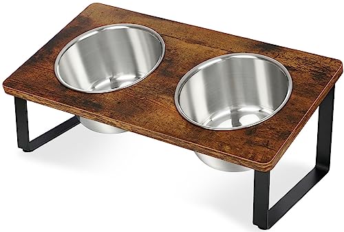 KEVIDEAWL Elevated Dog Bowls for Small Medium Wood Dogs Raised Bowl Stand with 2 Stainless Steel Deep Dog Food and Water Bowls, Anti Vomit, Non-Slip Feeding Dishes(Tilted，3 inches in Height, 40oz