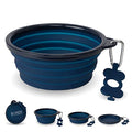 Bonza Collapsible Dog Bowl - Portable Travel Water Bowl for Dogs - Dishwasher Safe Silicone Pet Dish - Collapsible Pet Dish with Carabiner Clip - 50 Oz, X-Large, Navy Blue