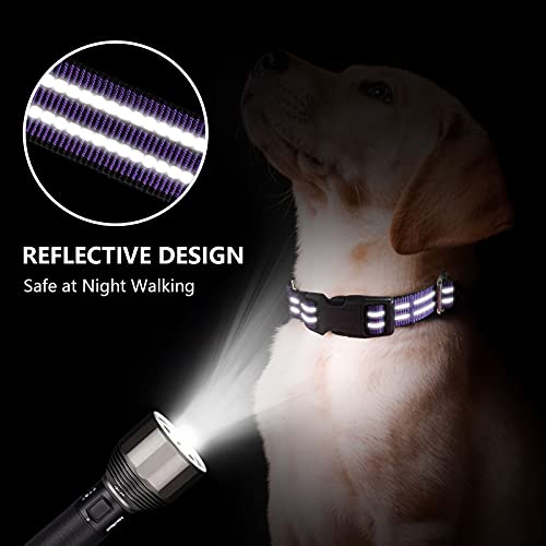 Hikiko Martingale Collar for Dogs Reflective Nylon Dog Collar with Quick Release Buckle Adjustable Training No Slip Dog Collars (Medium, Purple)