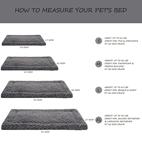 Washable Dog Bed Mat Ultra Soft Dog Crate Pad Comfy Fluffy Pet Kennel Beds Sleeping Mattress for Large Jumbo Medium Small Dogs, 36 x 23 Inch, Gray