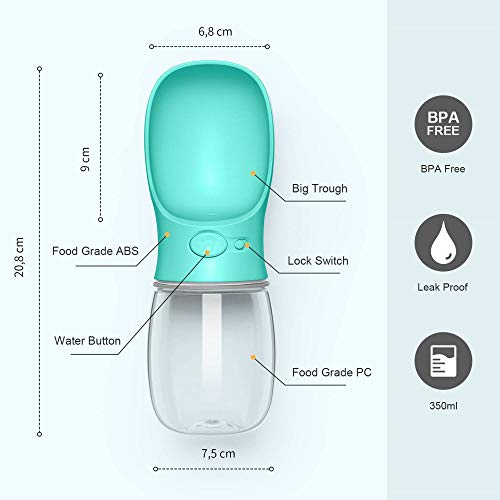 DEYACE Dog Water Bottle, Leak Proof Portable Pet Water Bottles for Dogs, Puppy Water Dispenser with Drinking Feeder for Travel (Teal 12oz)
