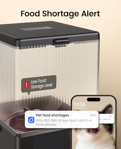oneisall Automatic Cat Feeder with 5G WiFi, Automatic Cat Food Dispenser for 2 Cats Small Pets, 20 Cups/5L Timed Dry Food Dispenser with App Control