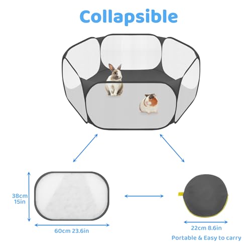 Amakunft Small Animal Playpen, Pop-Up Portable Play Yard for Guinea Pigs, Rabbits, Hamsters, Hedgehogs, Foldable Exercise Fence with Breathable Mesh for Indoor Outdoor Use