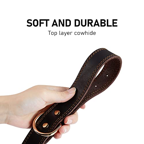 DAIHAQIKO Genuine Leather Dog Collar, Heavy Duty Wide Dog Collar for Small,Medium, Large and Extra Large Dog (L: 1.2" Wide for 17"-23" Neck, Dual Stitch - Brown)