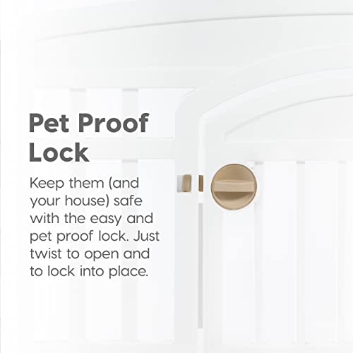 IRIS USA Dog Playpen with Door, 24” 4 Panel Pet Exercise Pen – Indoor Outdoor Puppy Play Pen, Portable Plastic Pet Fence for Small Medium Dogs, Foldable 35” x 35” x 24”, White