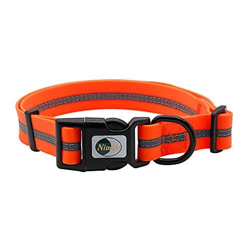 Nimble Reflective Waterproof Dog Collar Adjustable Odor Resistant Easy Clean Pet Collar for Small Medium Large Dogs Night Walking Outdoor Rainy Use (Large (15.35”-24.8”inches), Orange)
