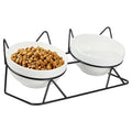 Elevated Tilted Cat Bowls for Indoor Cats，Raised Ceramic Cat Bowl Elevated 15°,Pet Feeding Bowls for Food and Water Anti Vomiting Bowl(Double Ceramics and Tilt Shelf) Suitable
