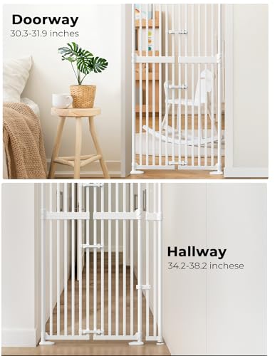 Sprouterie Extra Tall Cat Gate for Doorway: 74.8"-90.5" Tall Cat Gates for Pet 30.3"-38.2" Wide Pressure Mount No Wall Drilling for Indoor Stairs Doorway Room Door Dog Safety Barrier No Toddler