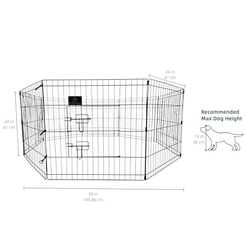 PJYuCien Octagonal Dog Playpen with Bottom Pad - Metal Foldable Exercise Pen, 8 Panels 24" H x 24" W Indoor Outdoor Pet Fence Puppy Crate Kennel, Black