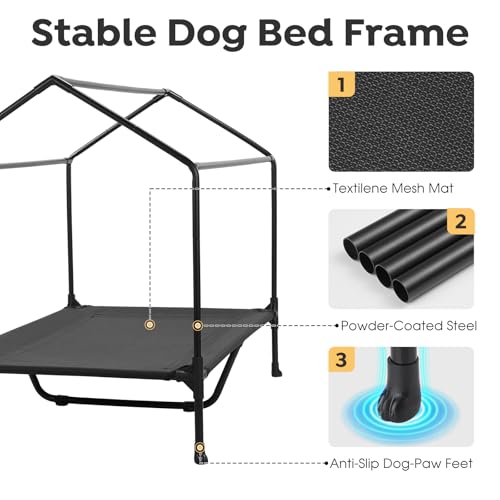 Veehoo 47" Dog House, 2-in-1 X-Large Dog House Outdoor Indoor Weatherproof, Outside Elevated Dog Cot Bed Dog Tent Shade, Three-Sided Breathable Mesh Windows and Sunshades, CWC2435CP