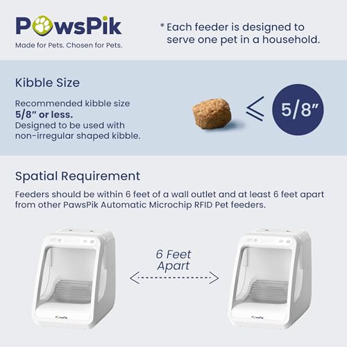 PawsPik Automatic Microchip RFID Cat Feeder,16-Cup, ISO Microchip & PawsPik RFID Tag Compatible, App Control, Portion Control