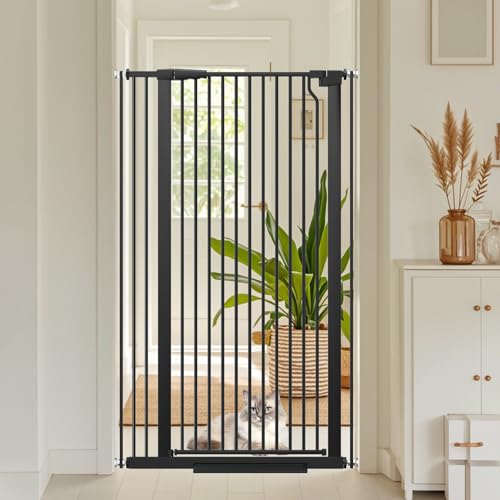 51.18" Extra Tall Cat Gate for Doorway 48.5"-56.2" Wide Auto Close Tall Pet Gate No Drilling Pressure Mounted for Hallway Kitchen,Black