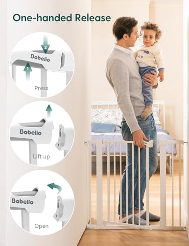 BABELIO Safety Gate Door Fits for Stairs, Narrow and Wide Doorways with Auto Close, Easy Install, No Drilling, Pressure Mounted for Baby, Child, Pets, Dog/Puppy, 26''-40'', White