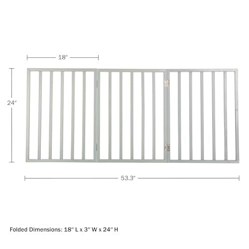 Pet Gate - 3-Panel Indoor Foldable Dog Fence for Stairs, Hallways, or Doorways - 54x24-Inch Retractable Wood Freestanding Dog Gates by PETMAKER (Gray)