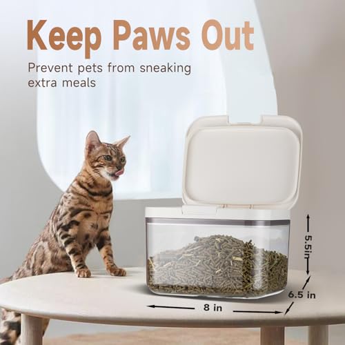 LivLab Mker Pet Food Storage Container 5 lbs Airtight Dog/Cat Food Container with Measuring Cup, BPA Free, Rice & Flour Storage Container for Dog Treats and Cat Food (3 lbs), White