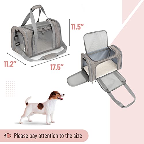Mr. Pen- Pet Carrier, 17.5" x 11.2" x 11.5", Medium Size, Gray, Portable Travel Carrier for Small Pets, Cats & Small Dogs, Breathable Mesh, Safety Inner Leash, Side Pocket & Padded Shoulder Strap