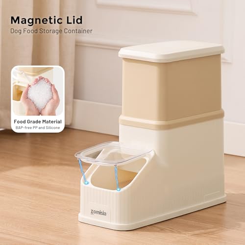 ZOMISIA 15lbs Dog Food Storage Container - First-in, First-out Easy Dispense Base for Freshness, Cat Food Storage Containers with Transparent Lid and Scoop