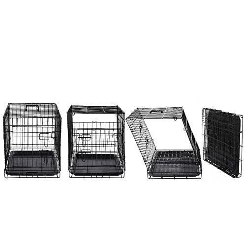 DONORO Dog Crates for Small Size Dogs Indoor Double Door Dog Kennels & Houses for Puppy and Cats, Collapsible Metal Contour Dog Cages (Brown, 24.0" L x 18.0" W x 20.0" H)