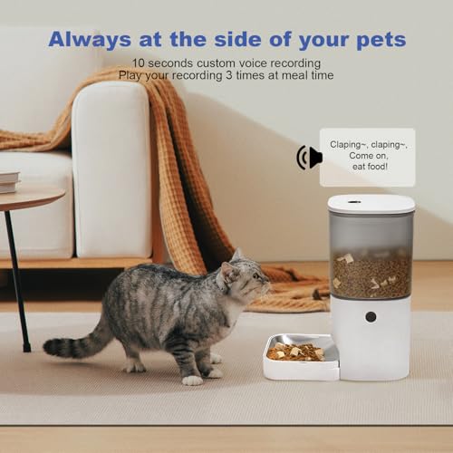 ANDOLL HOME Automatic Cat Feeder, 6L Cat Food Dispenser with 10s Voice Recorder, Pet Feeder up to 8 Meals per Day, Timed Feeder with Dry Food Sealed Ring (Jade White)