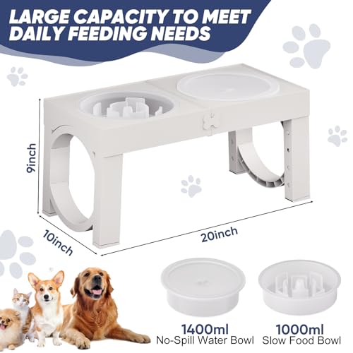 XIAZ Elevated Dog Bowls Large Breed Raised Dogs Bowl Stand Large/Medium Sized Dog Slow Feeder Dogs Bowls Food Water Stands 5 Heights Adjustable 9/11/12/14in Pet Feeder Dish Station