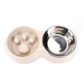Tineer Double Pet Dog Slow Feeder Bowl,Stainless Steel Anti-Choke Puppy Food and Water Feeder for Dog Cats (White)