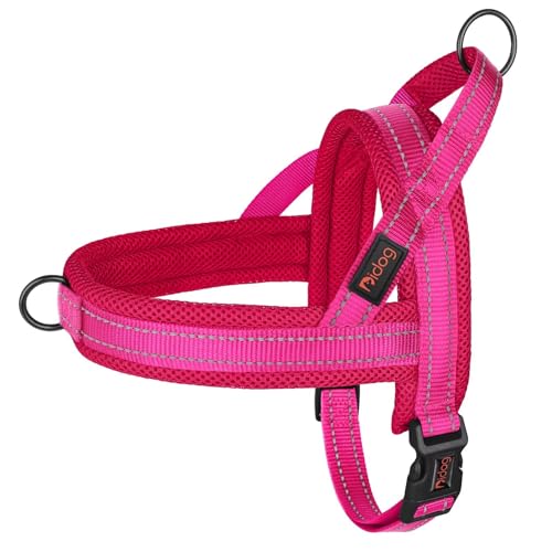 Didog No Pull Dog Harness with Breathable Mesh Padded,Reflective & Quick Fit Light Weight Dog Strap Vest Harness,Easy for Walking Training (M:Chest 21-26", Mesh-Hot Pink)