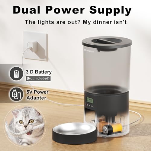 Automated Cat Feeder,Clear 4.2L Dry Food Dispenser with Single Bowl,Programmable Timed Pet Feeder for Up to 6 Daily Meals,10-Second Voice Message & Dual Power Backup (Black, 4.2L Press Version)