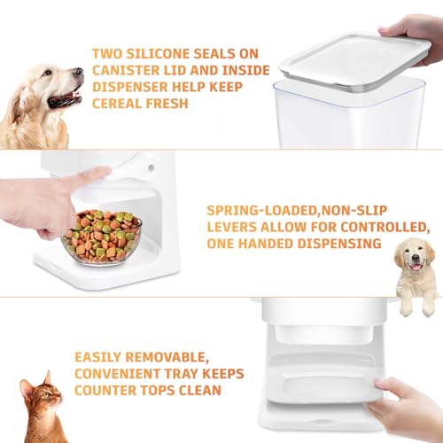 P-ZOONPE Dog Food Storage Container, 5-7 lb Pet Food Storage Containers, Downward-pressing Large Outlet Suitable for Dog, Cat, Bird Dispenser, White