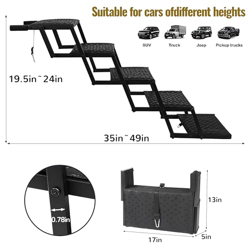 Dog Stairs for Car - Foldable Dog Ramps for Large Dogs with Non Slip Surface, Portable Dog Steps for Cars and SUV, Truck, Support Up to 200 Lbs