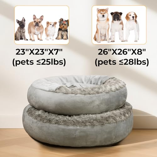 Cave Dog Bed with Blanket Easy to Assemble Donut Round Plush Cozy Cat Pet Bed for Puppy Machine Washable Removable Cover Cat Anti-Slip Bottom Gray 26X26X8 inch