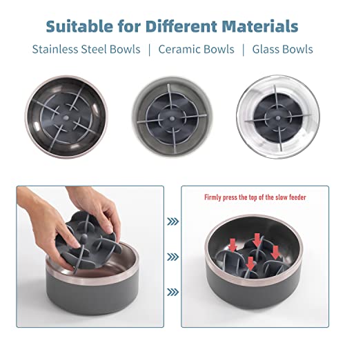 Jaoul Slow Feeder Insert for Small Dogs, Silicone Pet Feeder Accessory with Dividers & Suction Cups, Dishwasher Safe, 5x5 inches, Grey