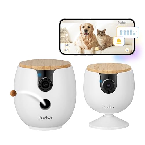 Furbo [New] Mini 360° Camera + Mini Cam [New Subscription Required at Setup] (2-Camera Bundle Nanny Pro Subscription): Pet Safety Alerts, Dog & Cat Cameras with Speaker, Phone App & Night Vision