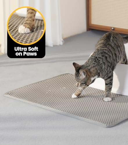 Conlun Cat litter Mat 30"x22", Large Honeycomb Double Layer Waterproof Trapping Waste for Kitty Litter Box, Easy Clean Non-Slip Cat Matt on Floor, Gray