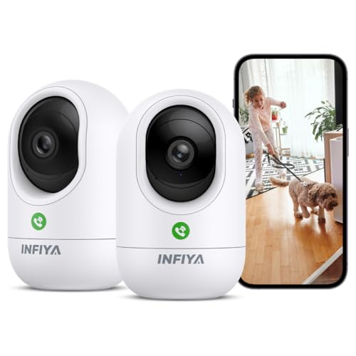 INFIYA 2K Indoor Camera-One-Touch Call Baby/Elderly Monitor Pet Camera 360° PTZ & Intelligent Tracking for Home Security, Compatible with Alexa/Google Home(2.4GHz WiFi Only) - K7 2P