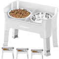 URPOWER 3-in-1 Elevated Dog Bowls - Mess Proof Double Deck 4 Height Adjustable Raised Stand with 2 Stainless Steel Food Bowls & Licking Plate for Small, Medium & Large Dogs