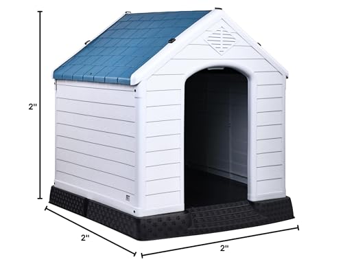 Elevon Plastic Dog House, Insulated Doghouse Puppy Shelter, Water Resistant Easy Assembly Sturdy Dog Kennel with Elevated Floor and Air Vents, Ventilate for Small to Large Sized Dogs (29-Inch, Blue)